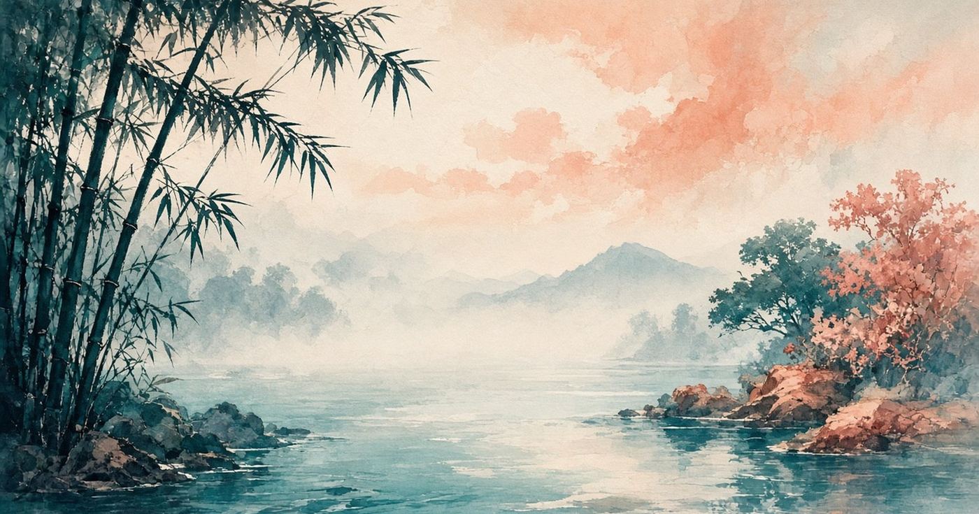 Illustrated misty lagoon for Wellness