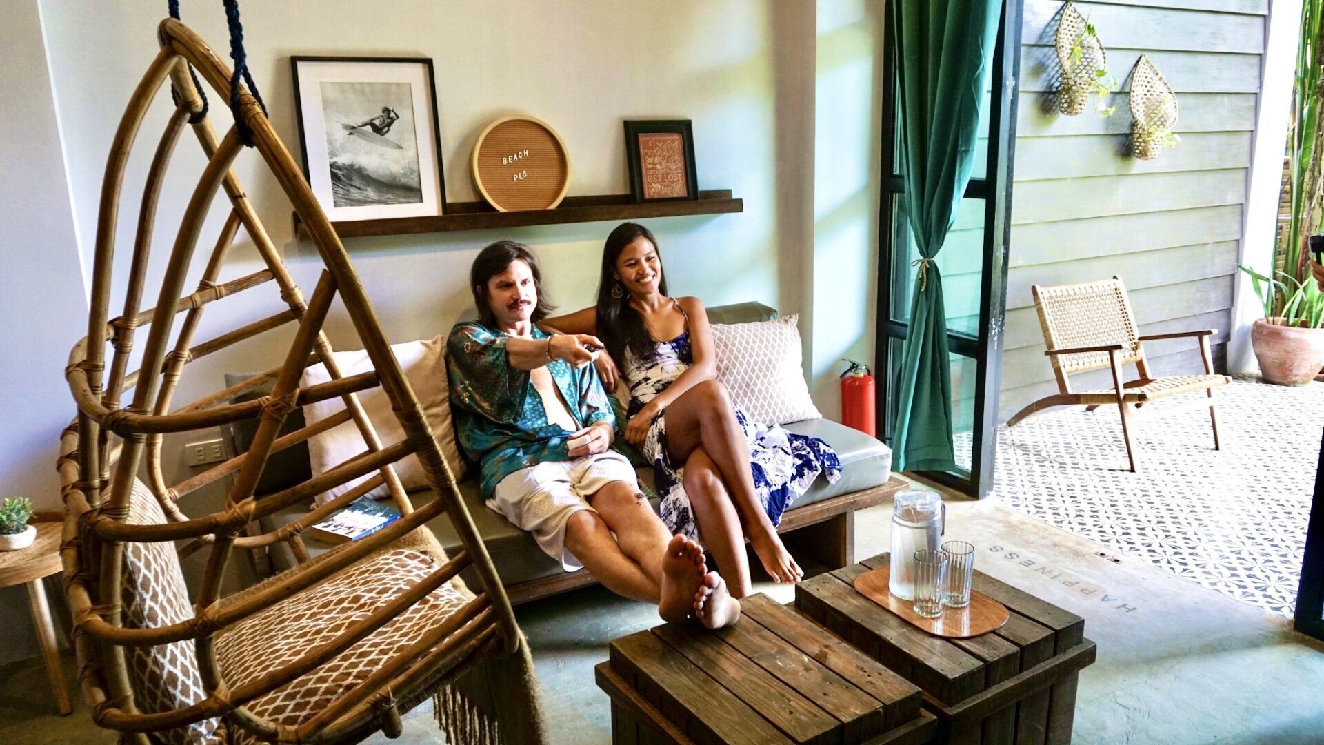 Boutique resort pool and lounge at golden hour